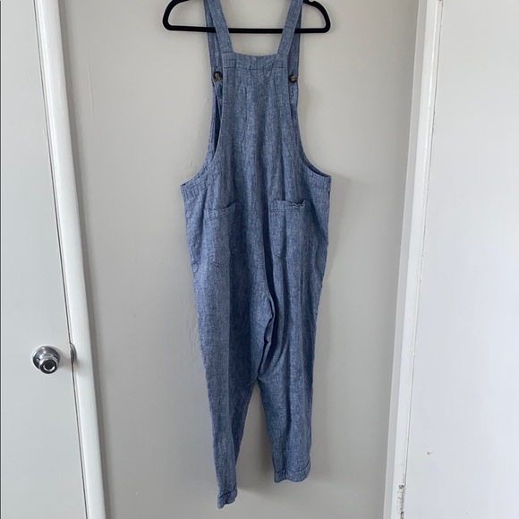 Express Casual Blue Linen/Cotton Adjustable Overall Jumpsuit - Picture 6 of 6